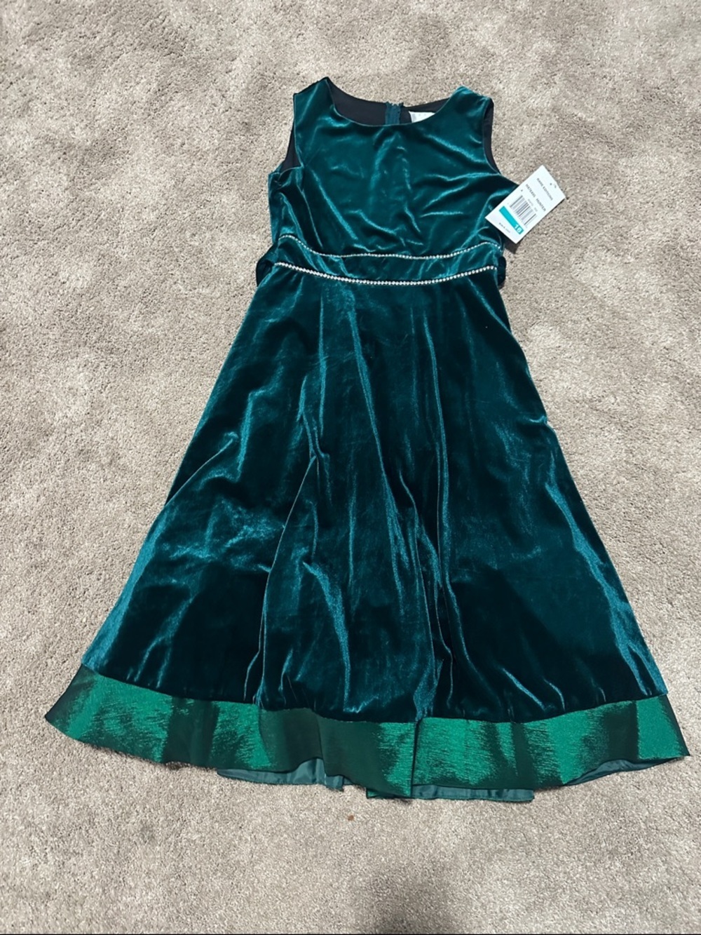 Cat & Jack Girls' Teal Velvet Party Dress with Sparkle Belt